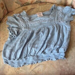 FINAL MARKDOWN Love Squared Sky Blue Lace Trim girls Blouse 12